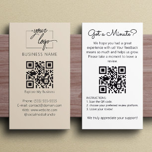 Cartão De Visita Pedido de Avaliação Minimalista com QR Code Chic C