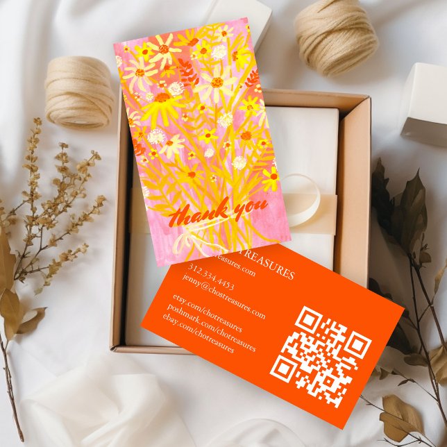 Cartão De Visita PEDIDO OBRIGADO A VOCÊ CÓDIGO QR do Buquê de marga (Order THANK YOU Watercolor Daisy Bouquet QR Code Business Card
)