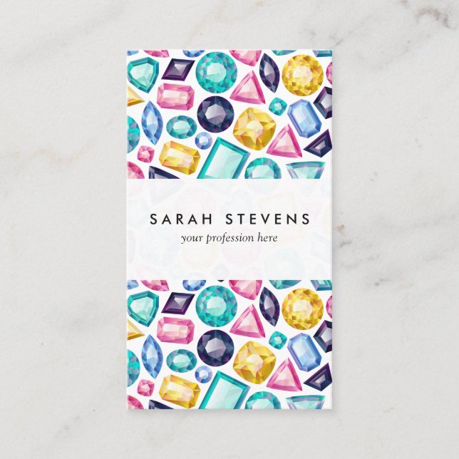 Cartão De Visita Pedras preciosas brilhantes femininos chiques do (Frente)