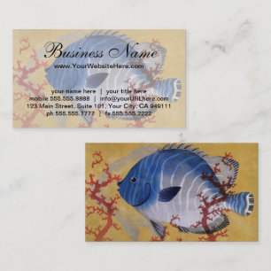 Cartão De Visita Peixe Azul Tropical Vintage Coral Marinho Vida Oce