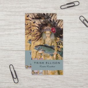 Cartão De Visita Peixes Mulher Vintage Gótico Clássico 