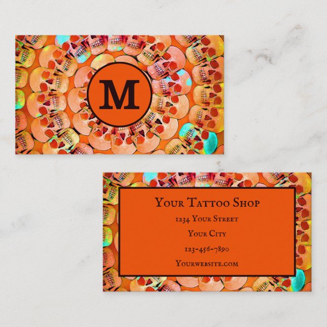 Cartão De Visita Pele Gótica Laranja Pop de Arte Preta Monograma (Frente/Verso)