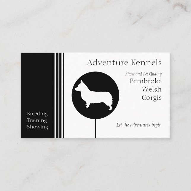 Cartão De Visita Pembroke Welsh Corgi Silhouette Modern Black White (Frente)