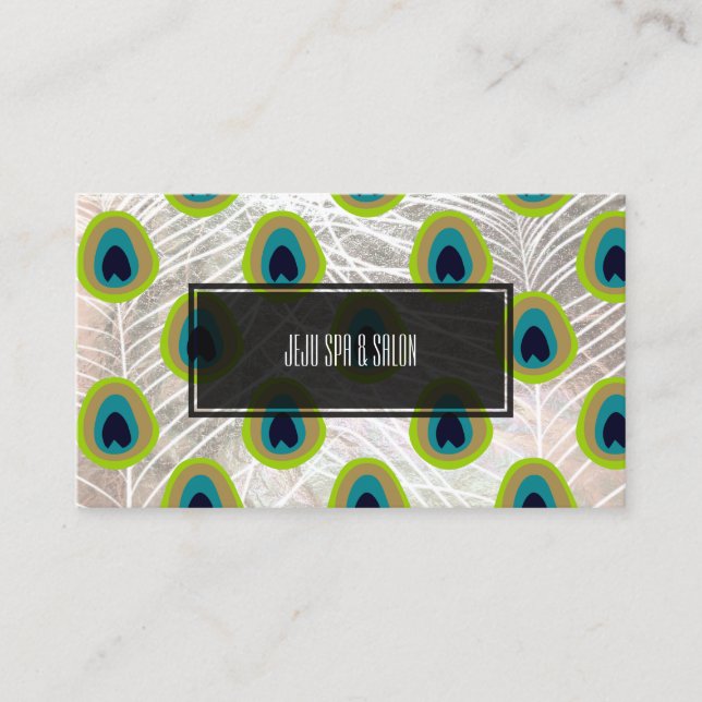 Cartão De Visita Pena de pavão PixDezines/prata falsa (Frente)