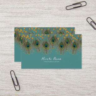 Cartão De Visita Pena de Pavão & Pontos Dourados QUALQUER COR Boho 