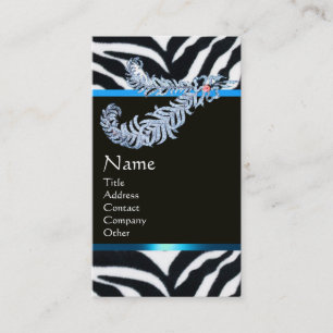 CARTÃO DE VISITA PENAS DE DIAMANTE AZUL PRETO BRANCO PELO DE ZEBRA
