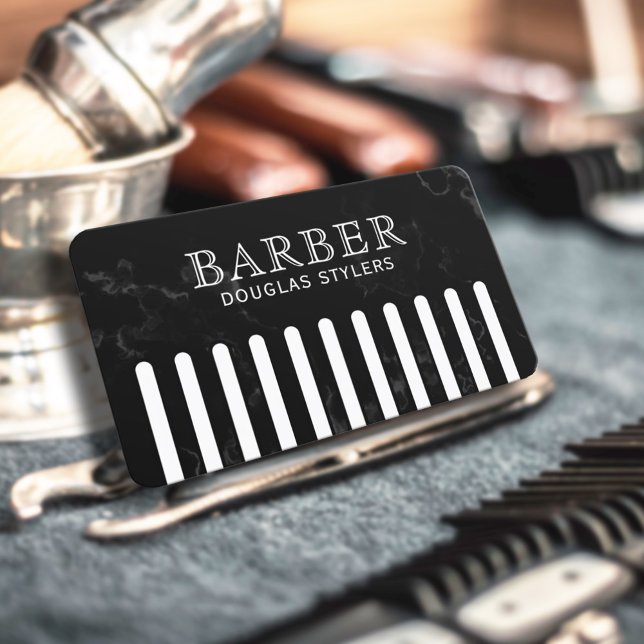 Cartão De Visita Pente preto falso barbeiro (Criador carregado)