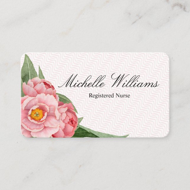 Cartão De Visita Peônia do rosa da enfermeira diplomada do RN (Frente)