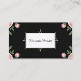 Cartão De Visita Peônia Floral Preto e Rosa Dourado Rolo