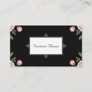 Cartão De Visita Peônia Floral Preto e Rosa Dourado Rolo