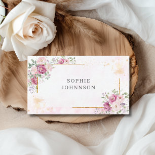 Cartão De Visita Peônias com moldura de ouro