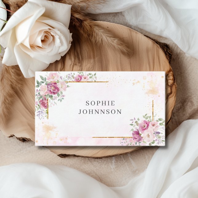 Cartão De Visita Peônias com moldura de ouro (Criador carregado)