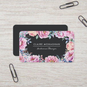 Cartão De Visita Peônias cor-de-rosa   Escuro