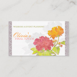 Cartão De Visita Peony Asiático em Chic Damask