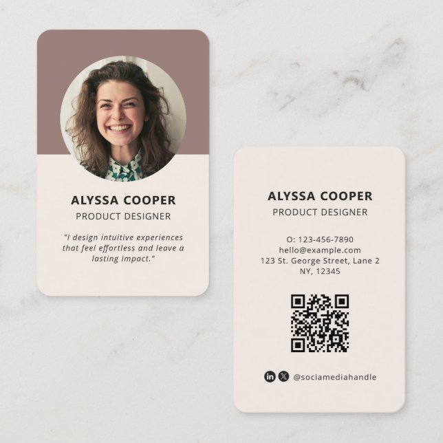Cartão De Visita Perfil de Código QR de Fotografia Personalizada Re (Frente/Verso)