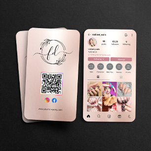 Cartão De Visita Perfil do Instagram Artista de Unhas Rose Gold Cód