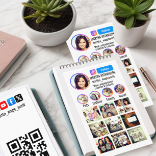 Cartão De Visita Perfil do Instagram código QR e ícones das mídias 