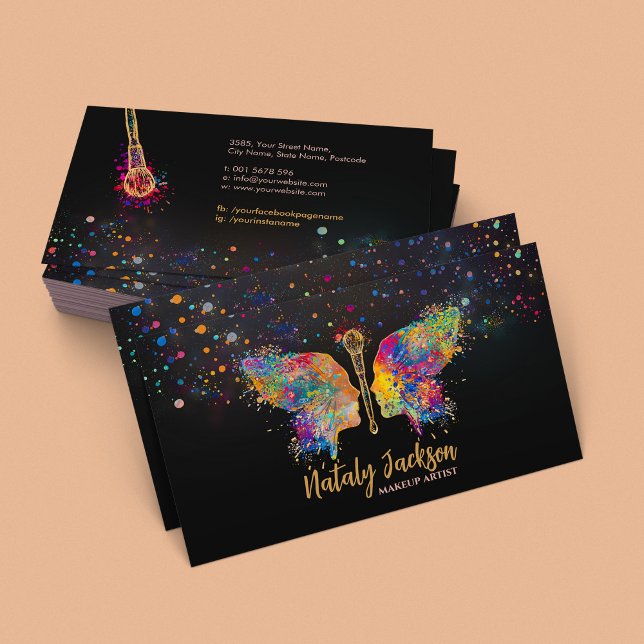Cartão De Visita Perfil feminino do Pincel de Maqueamento da Borbol (Criador carregado)