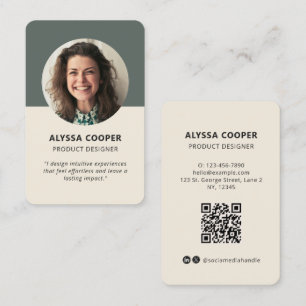Cartão De Visita Perfil Verde de Código QR de Foto Personalizado Pr