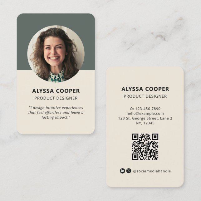 Cartão De Visita Perfil Verde de Código QR de Foto Personalizado Pr (Frente/Verso)