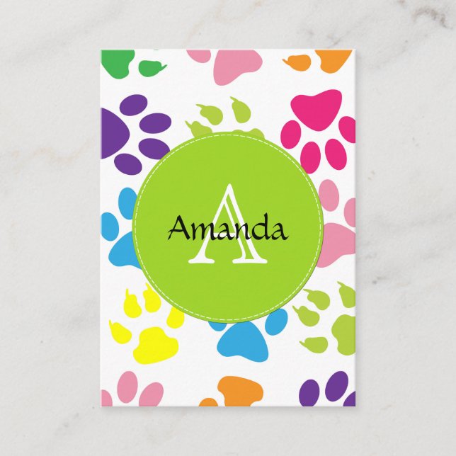 Cartão De Visita Persiga as patas, fugas, Pata-impressões - verde (Frente)