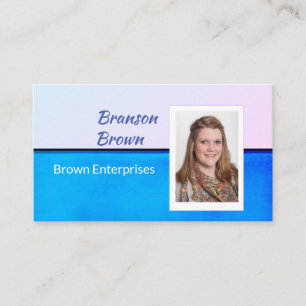 Cartão De Visita personalização de foto azul e cinza minimalista em