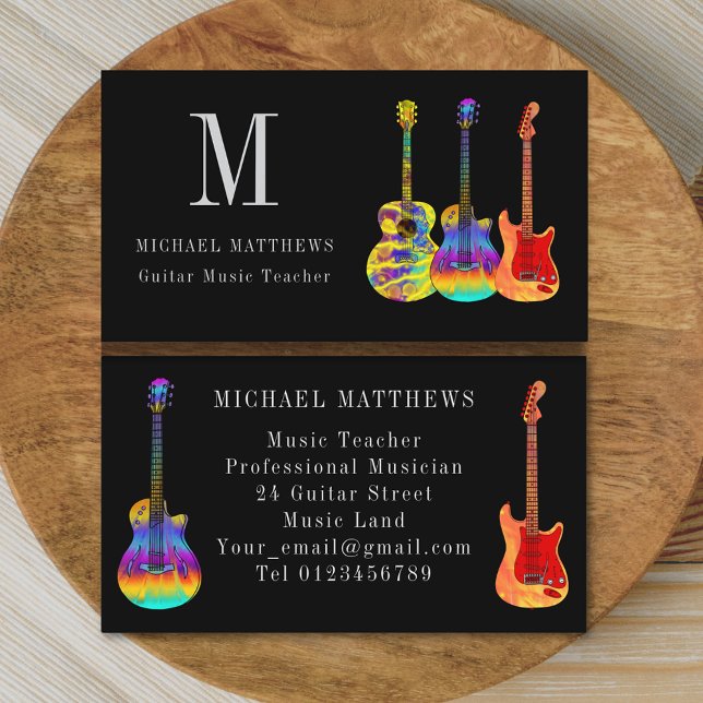 Cartão De Visita Personalização de Músicos de Professores de Violão (Stylish guitar teacher musician custom business card)