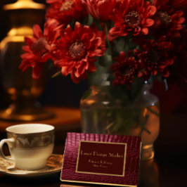 Cartão De Visita Personalizado de Crocodilo Faux Burgundy Professio