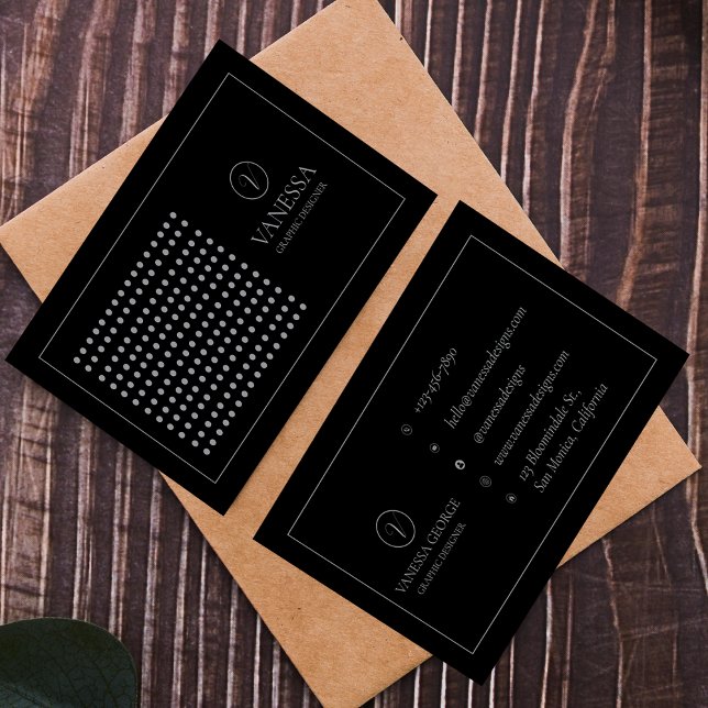 Cartão De Visita Personalizado do Monograma Moderno Negro-Elegante (Elegant Cute Black Modern Monogram Custom Business Card)