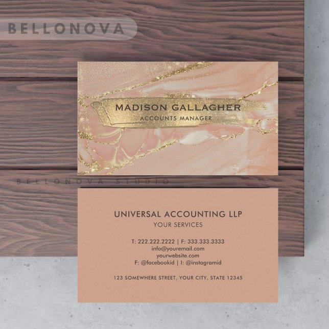 Cartão De Visita Personalizado Dourado Mármaco Cor-de-rosa com bril (Custom Pink Gold Marble Glitter Chic Professional Business Card)