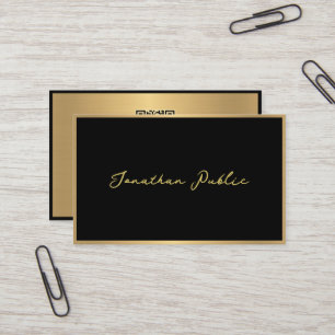 Cartão De Visita Personalizado Elegante Moderno Script Negro Dourad