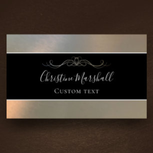 Cartão De Visita Personalizado Metálico Negro e Prata Moderno Elega