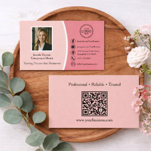 Cartão De Visita Personalizado Moderno Rosa Profissional Foto & Cód