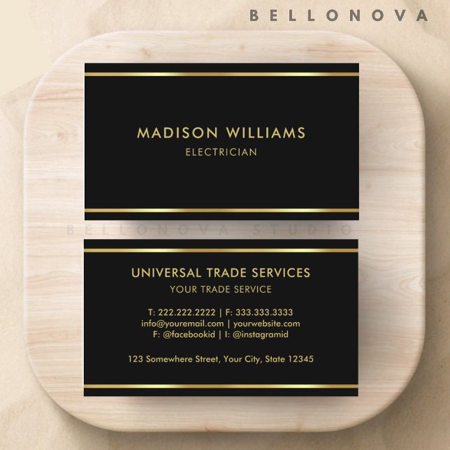 Cartão De Visita Personalizado Preto e Dourado Premium Profissional (Custom Black and Gold Premium Professional Business Card)