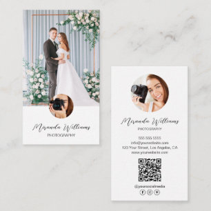 Cartão De Visita Personalizar 3 Fotos Ícones de Mídia Social QR Fot