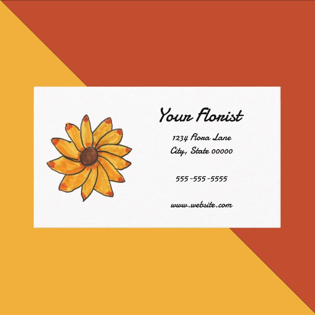 Cartão De Visita Personalizar a Mão de Girassol (A business card with a hand drawn sunflower and text you can personalize!)