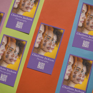Cartão De Visita Personalizar Foto e Código Qr Purple Casual