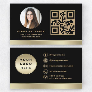 Cartão De Visita Personalizar logotipo Elegante preto Código QR Dou