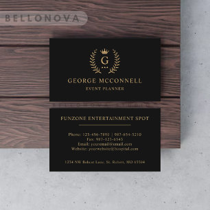 Cartão De Visita Personalizar Nome Inicial Preto E Dourado Monogram