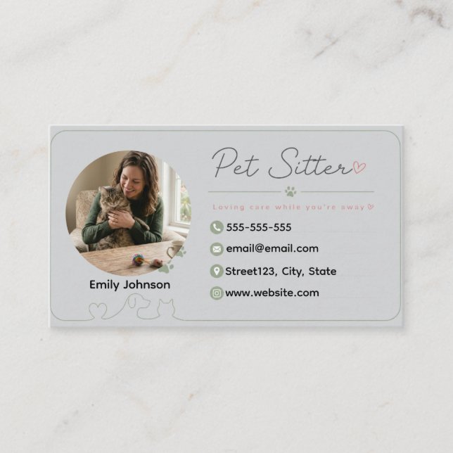 Cartão de Visita Personalizável de Pet Sitter com  (Frente)