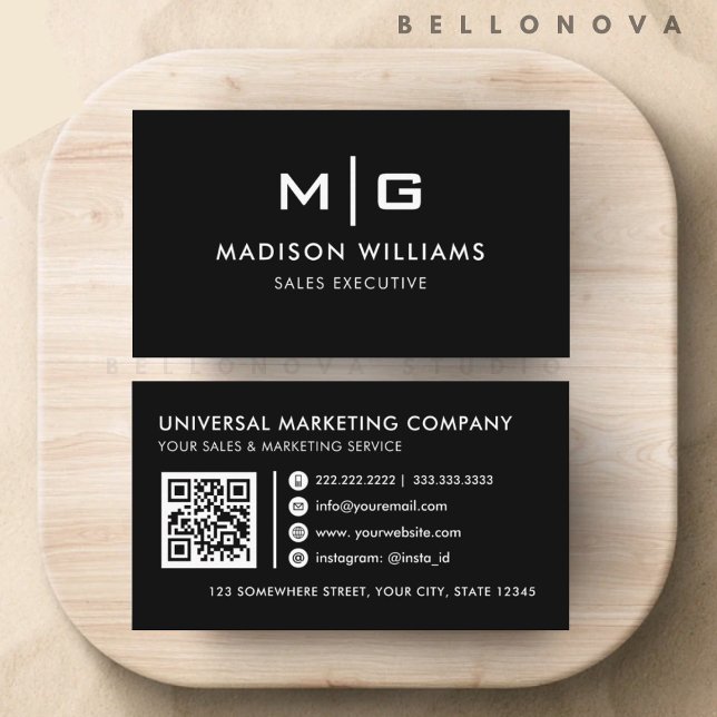 Cartão De Visita Personalizável, preto e branco (Customizable Black and White Professional Business Card)