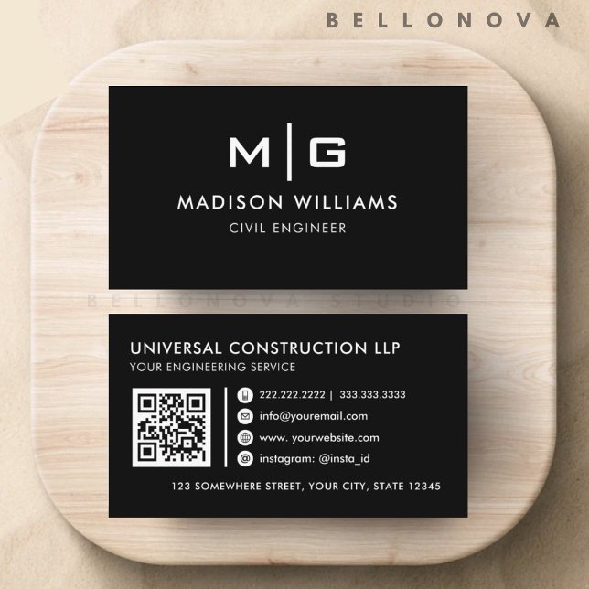 Cartão De Visita Personalizável, preto e branco (Customizable Black and White Professional Business Card)