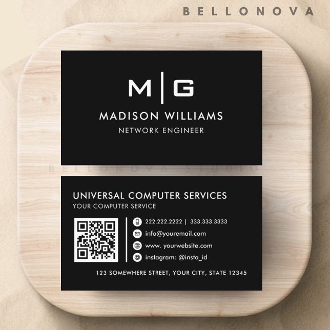Cartão De Visita Personalizável, preto e branco (Customizable Black and White Professional Business Card)