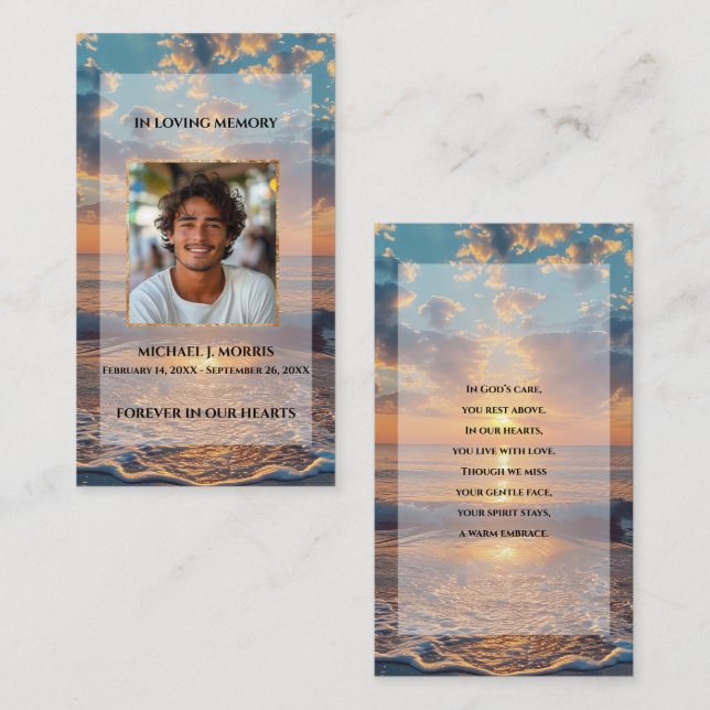 Cartão De Visita Personalized Funeral Prayer Card – Sunset Design (Frente/Verso)
