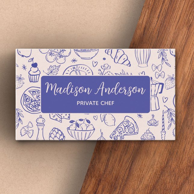 Cartão De Visita Personalized Hand Drawn Food QR Code Navy Blue (In situ)