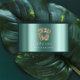 Cartão De Visita Pés Dourados do brilho da cerceta do Reflexology