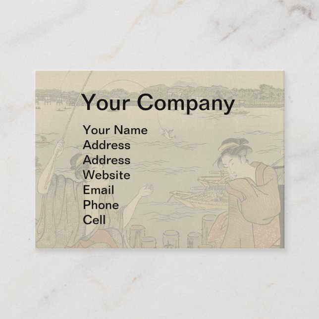 Cartão De Visita Pescadores de Bloco de Madeira Japoneses (Frente)