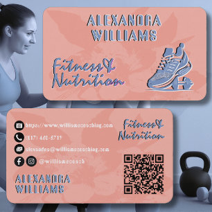 Cartão De Visita Pêssego Azul Desbotado Floresceu Fitness & Nutriçã