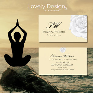 Cartão De Visita Pêssego Branco Beige em Placa Chic com Iniciais