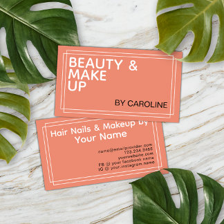 Cartão De Visita Pêssego Branco Preto Pêssego Pó Blush Arte Makeup